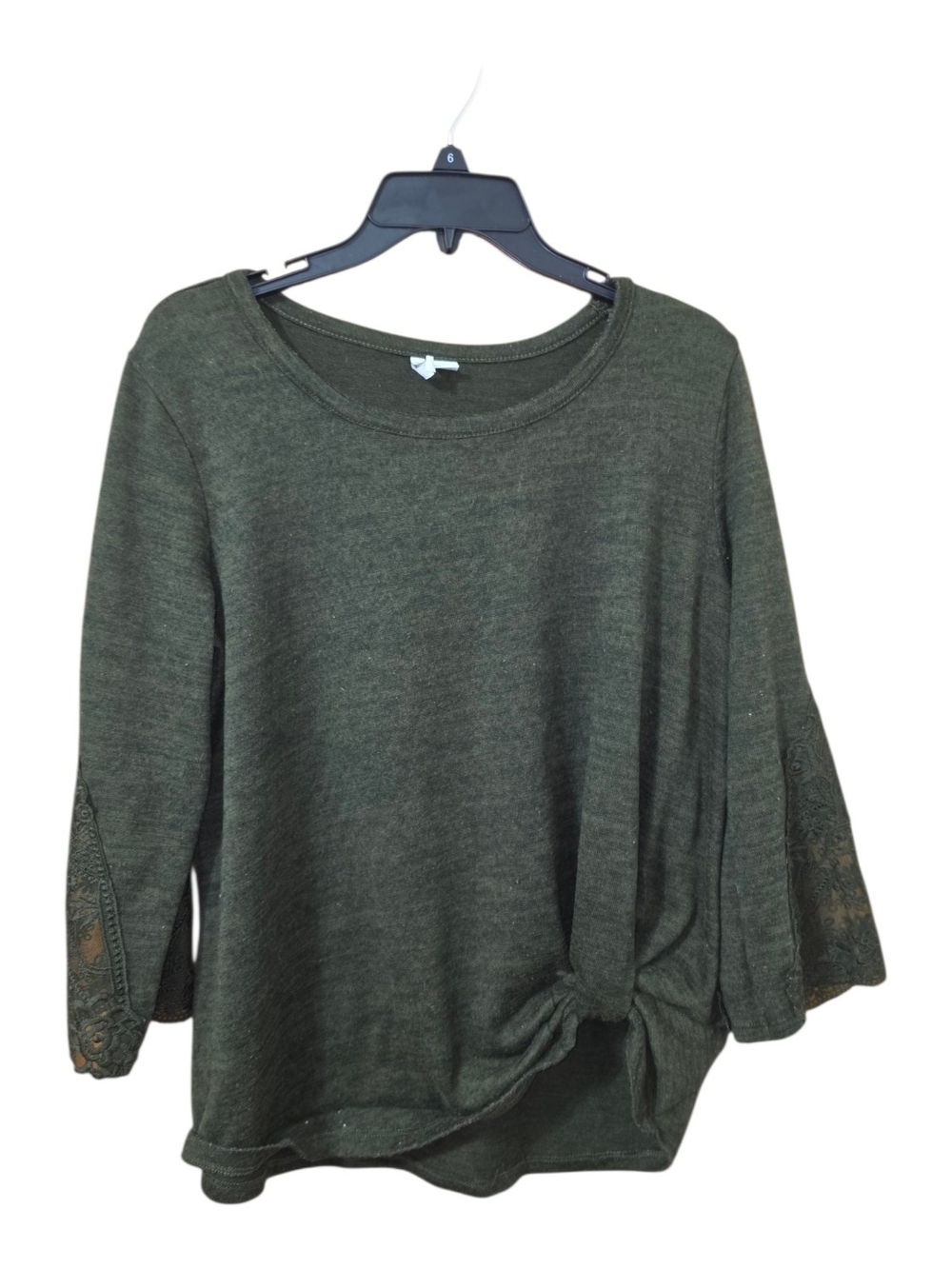Knot-Front Olive Green Long-Sleeve Knit Top